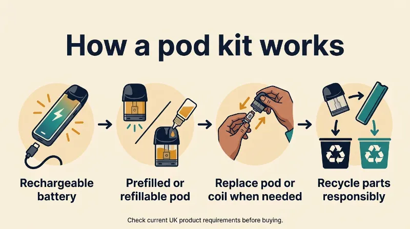 Infographic explaing how a pod kit works.